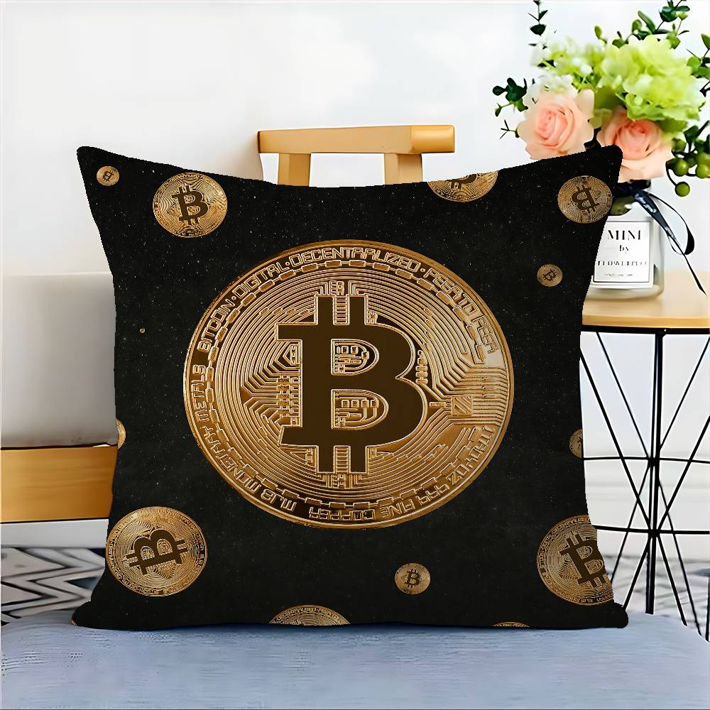 

B-Bitcoin LOGO Stitch Lucky Dragon Pillow Cover Sofa Cushion Cover Home Room Decoration Children Gift 12x12Inch
