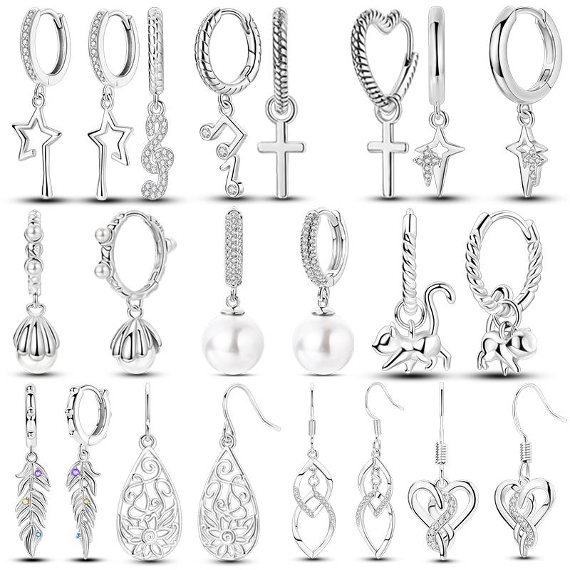 925 Sterling Copper Heart Snake Bone Pattern Cross Shell Zircon Four-pointed Star Earrings for Women Earring Fine Zircon Gifts