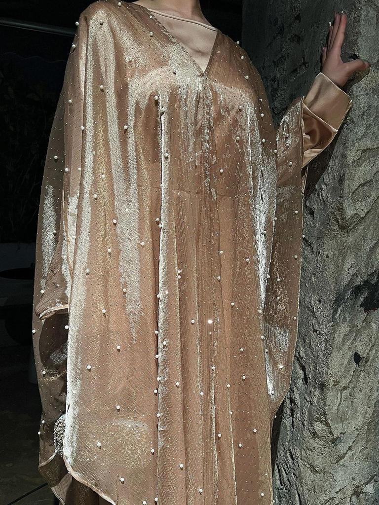 Damen Muslimische Abaya mit Perlen: Elegantes langes Robenkleid mit Sternenhimmel