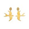 Stainless steel swallow-shaped earrings, 18K gold zircon leaf drop earrings for women, unique design and personalized earrings