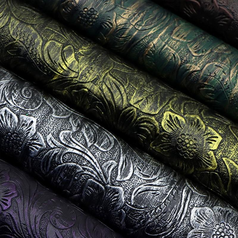 50x137cm Synthetic Fabric Flowers Pattern Metallic Faux Leather Sheet Bump Textured Swirl Material DIY Earrings Hair Bow