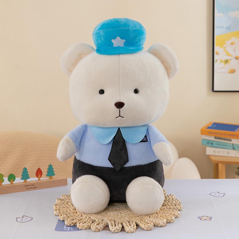 Pluszowy miś policjant z ruchu drogowego pluszowy miś policyjna zabawka pluszowa uroczy miś w stroju do jazdy uspokajająca lalka