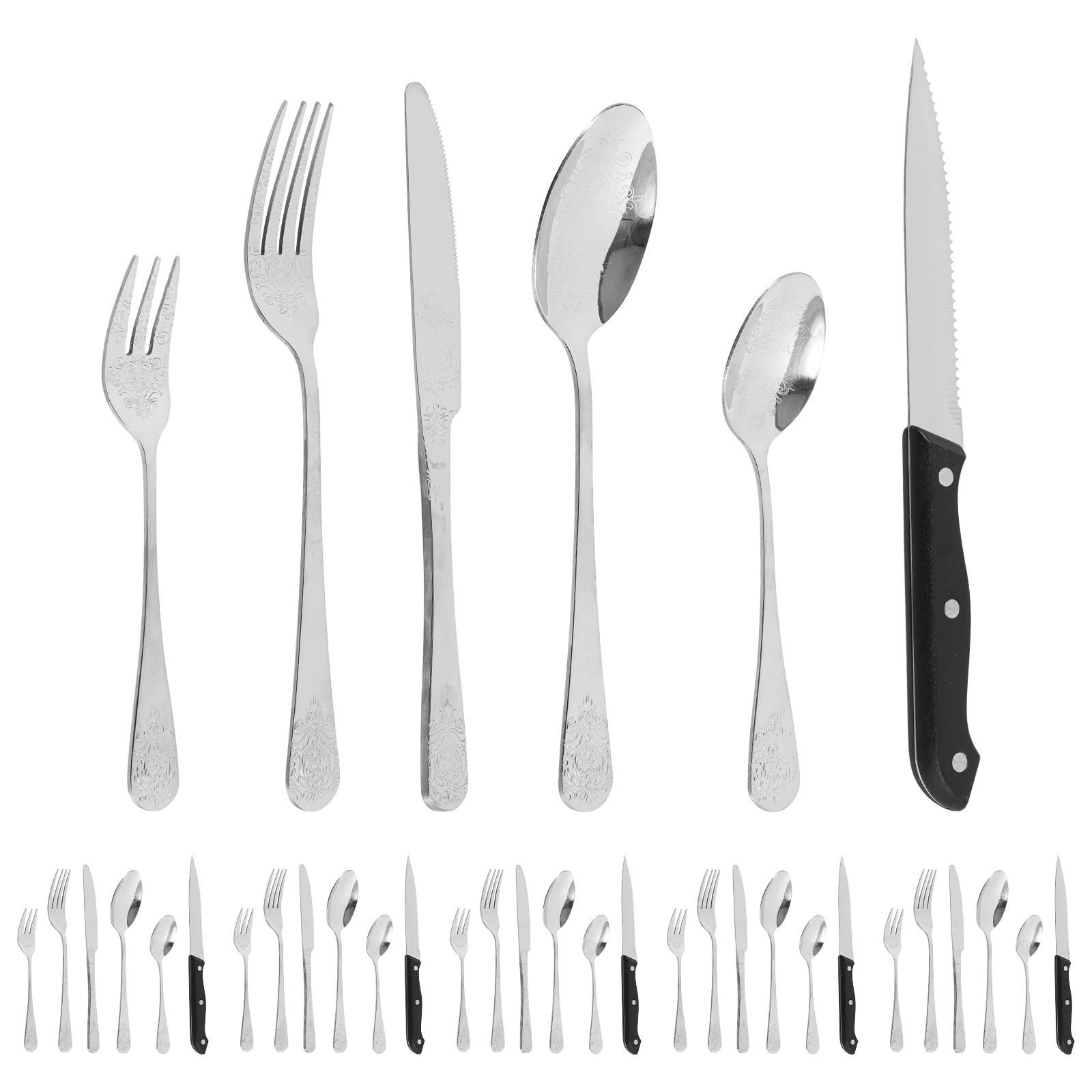 

36Pcs Stainless Steel Cutlery Set Knife Fork and Spoon Set Ergonomic Floral Engraved Silverware Utensils for Home and Restaurant
