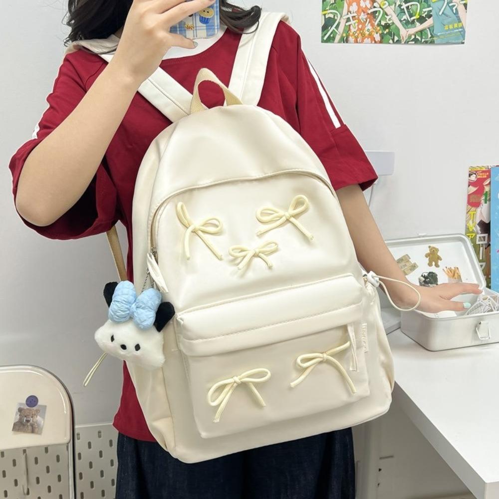 

Large Capacity Bow Backpack Solid Color Travel Bag New Laptop Rucksack Students рожевий
