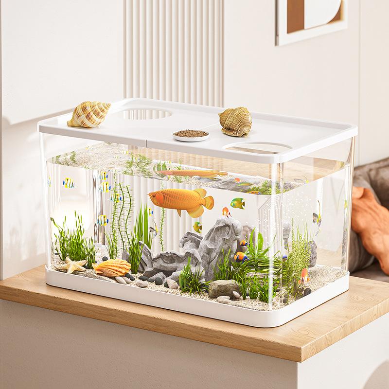 Pet  Transparent Mini Fish Tank Aquarium Drop Resistant Hydroponic With Lid Ecological Desktop Home Lazy Tank Turtle Tank