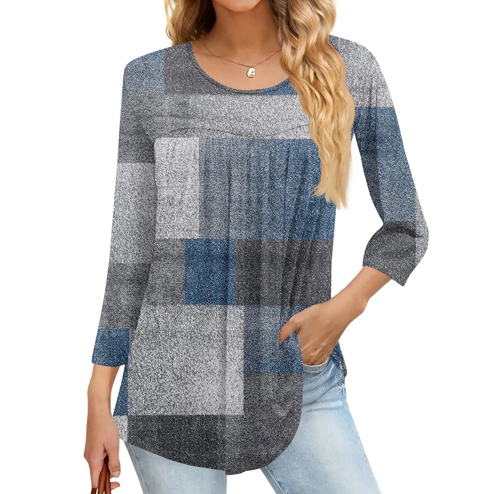Women s Fashion Casual Three-quarter Sleeve Printed Round Neck Top M