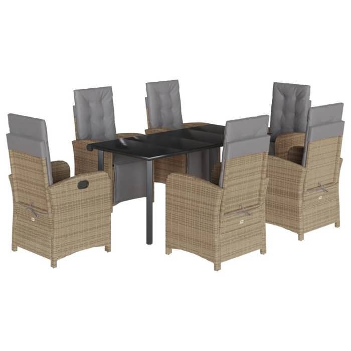 VidaXL Ensemble à Manger de Jardin avec Coussins 7 pcs, Table et Chaises avec Dossier et Repose-pied Réglables 3212595