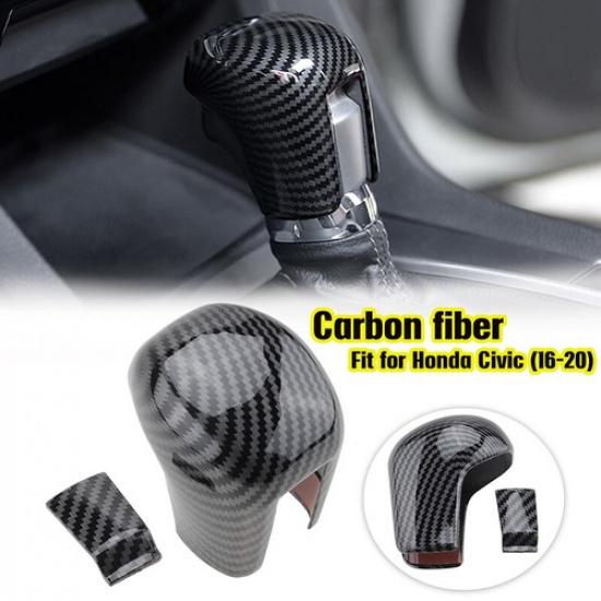 For Honda Civic 10th 16-21 Carbon Fiber Black Gear Lever Shift Knob Cover Trim