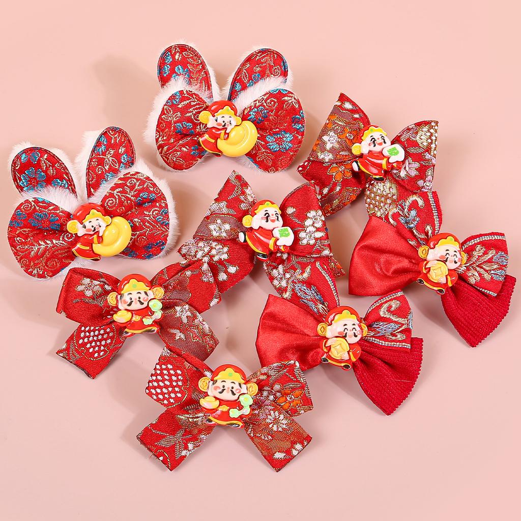2pcs Chinese New Year Hair Bows Hair Clips Children Kids Hair Clips Barrettes Girls New Year Party Hair Accessories Headwear