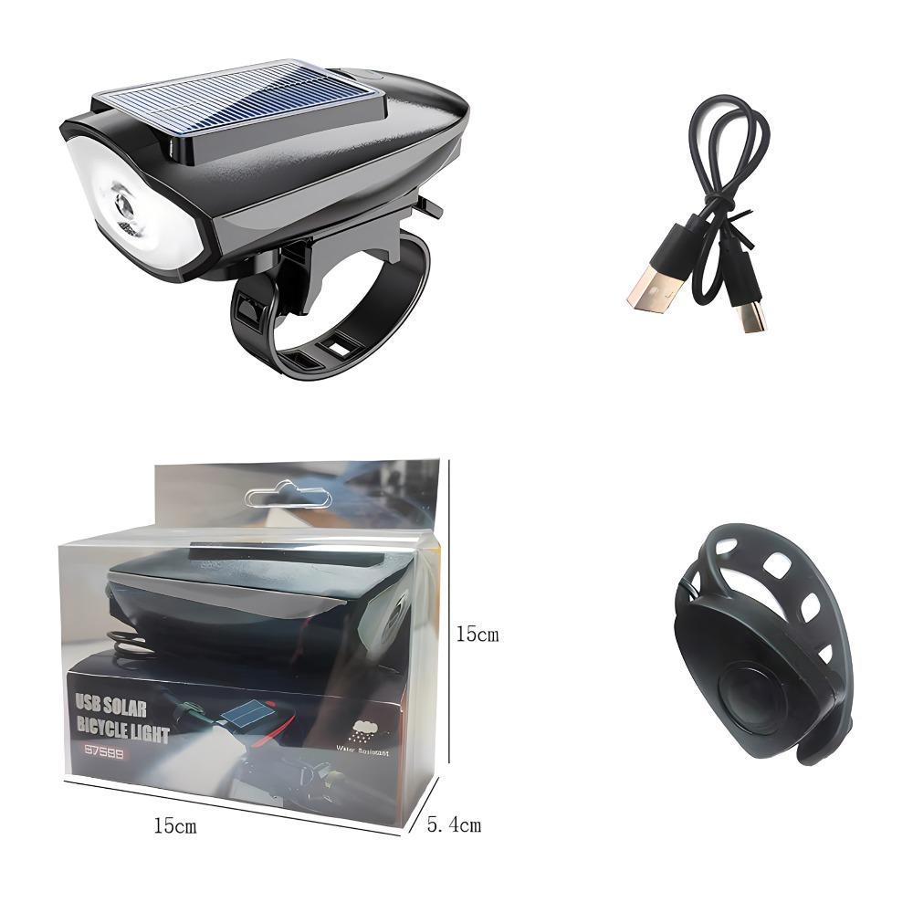 250 Lumens Bicycle Headlight with Bike Horn Alarm USB Charging Mountain Bike Light Solar Rechargeable High Brightness