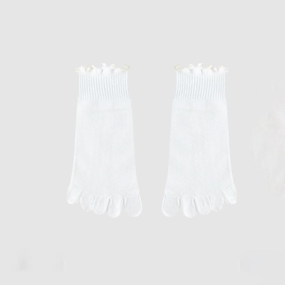 Harajuku Five Fingers Socks Edge Curl Short Socks Soft Middle Tube Socks Women White-S