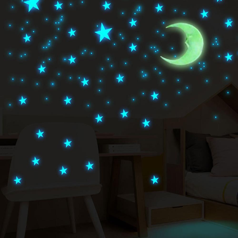 103 Pcs Luminous Wall Stickers, Glow In The Dark Star And Moon Ceiling Stickers, DIY Wall Art Home Decor Room Decor