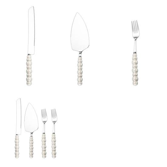 Edelstahl-Besteckset mit Griff, Kuchenmesser, Gabel und Spatel, rostbeständiges Besteck für Nachmittagstee, Hochzeiten und Partys
