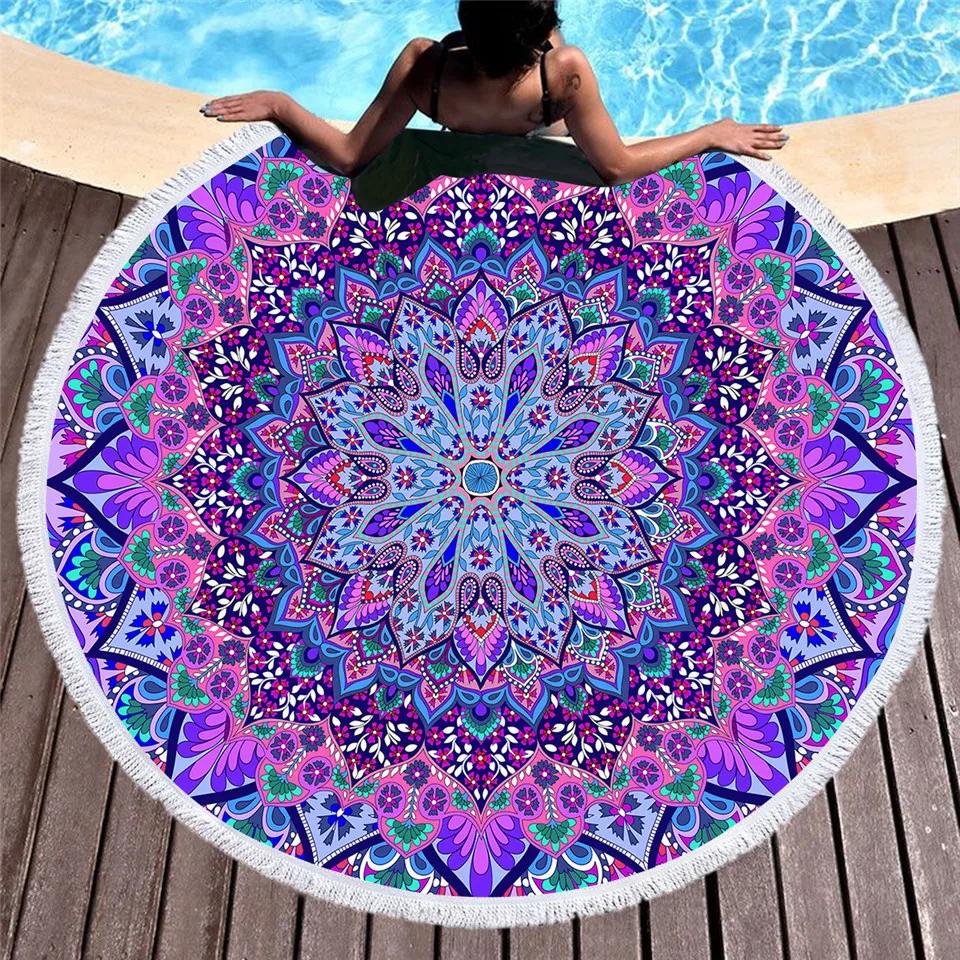 Swimming Towels Outdoor Beach Tassel Towel Yoga Blanket 3D Print Round Wall Tapestry Beach Cover Up Bath Shawl Thick Camping Mat