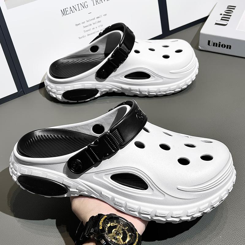 Mens Slide Shoes Pu Hole Mens Mules Anti-Skid Slide Shoes Thick Soft Platform Slide Stylish Plush Comfort Mens Sandal Shoes Summertime Shoes