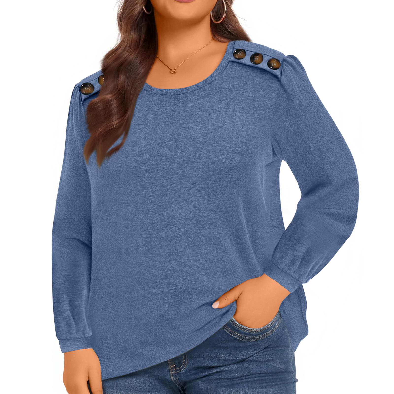

Ladies Elegant Color Button Up Plus Size Women s Long Sleeved Top XXXL синий