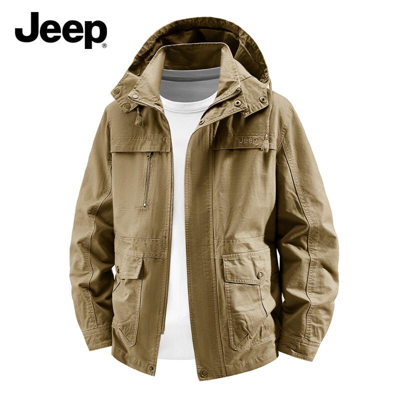 JEEP Men s Washed Cotton Hooded Casual Jacket M хаки