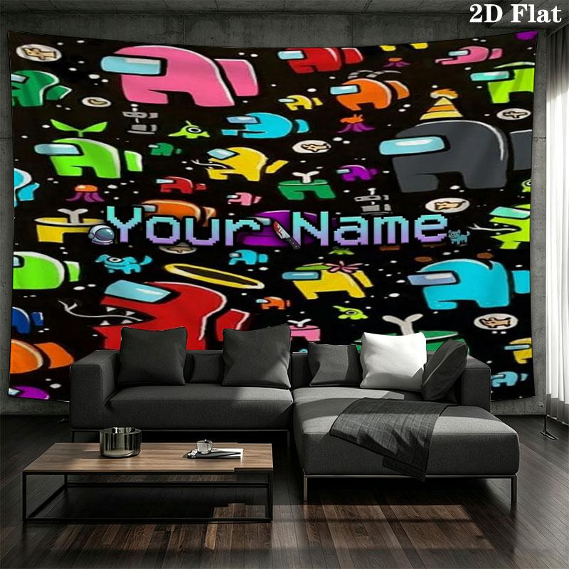 Among Us Custom Name Wall Tapestry Aesthetic Wall Hanging Printed Fabric Blanket Decorative Tapestries for Bedroom Living Room Home Decor