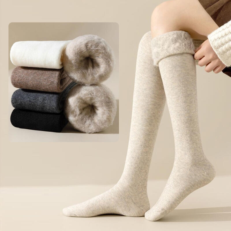 Manetto Winter Thick Fleece-lined Thigh Knee Socks black
