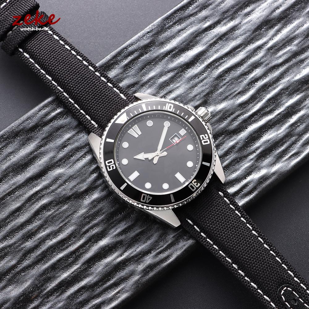 Sailcloth Watch Strap 20mm 22mm for Omega for Seiko Nylon Leather Stitching Bands Quick Release Bracelet Smartwatch Wristband