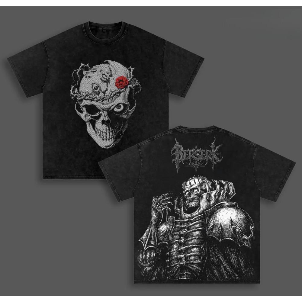 Anime Berserk Guts And Griffith Printed Tee Men Short Sleeve Cotton Tshirts Retro Washed T-shirt Harajuku Male Oversized T Shirt