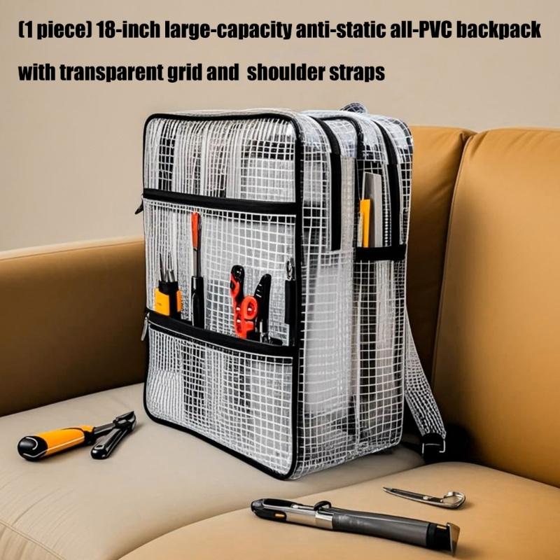 Industrial Grade 18Inch Anti Statics PVC Tool Backpack Heavy Duty Clear Mesh Compartments For Electronics Technicians