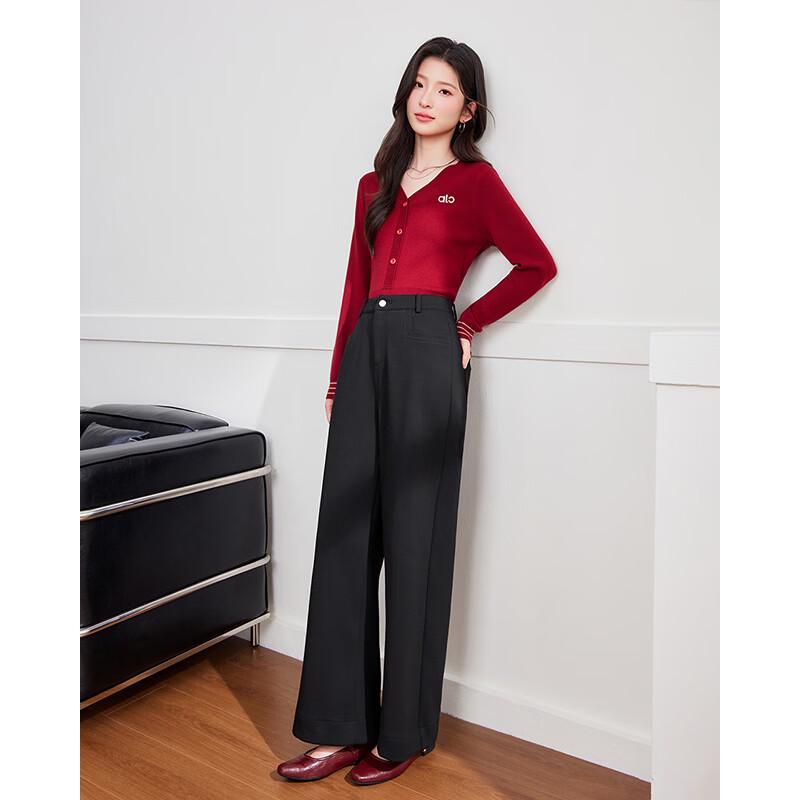 IEF Women's High-Waisted Wide-Leg Fleece-Lined Casual Trousers