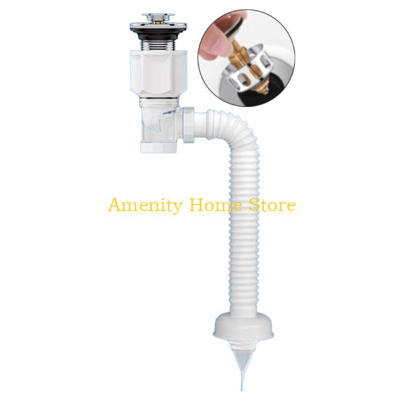 F26C Convenient Sink Drain Solution ABS & Steel Sink Drain Set Drain Pipe Set Preventing Clogs Unpleasant Odors for Bathroom