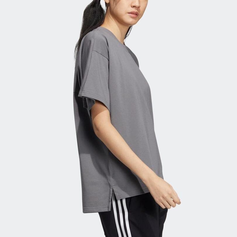 Adidas Solid Color Logo Letter Patch Short Sleeve T-Shirt Women Tops Grey IA5250