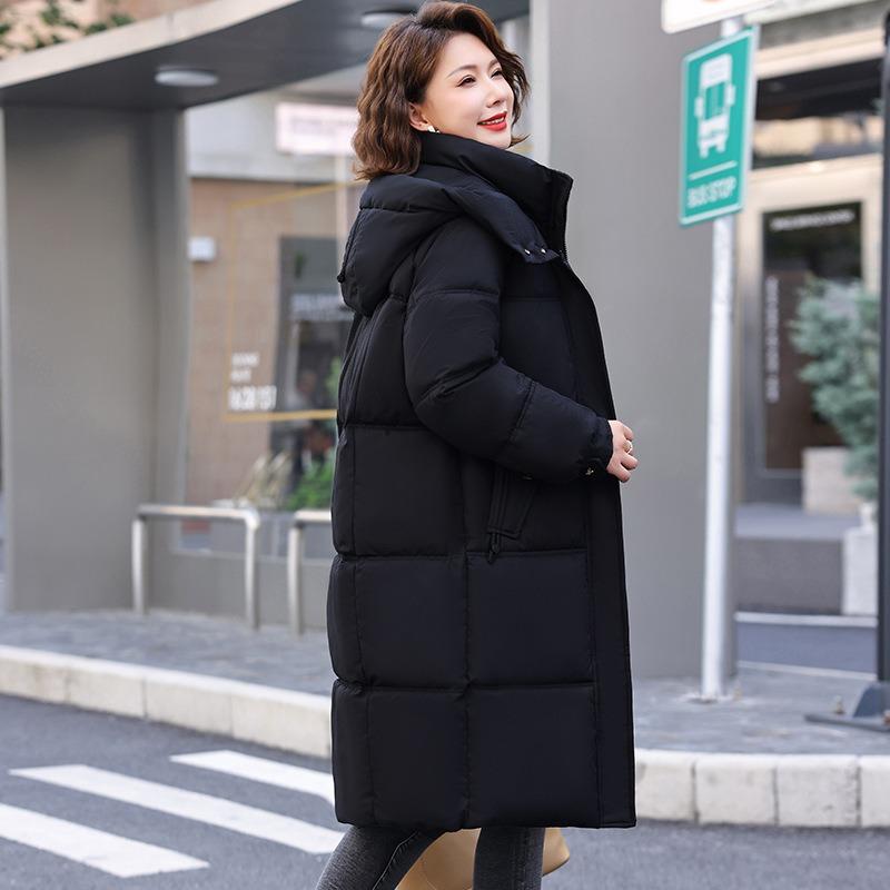 Down Cotton Clothes Women's Winter New Fashion Large Size Thickened Slim Hooded Medium and Long Cotton Coat