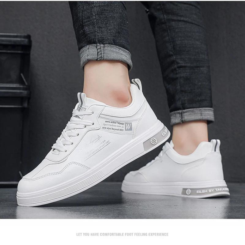 Męskie skórzane buty casualowe z niską cholewką Wiosna Nowe sznurowane na płaskiej podeszwie wulkanizowane buty Modne casualowe oddychające sneakersy dla mężczyzn