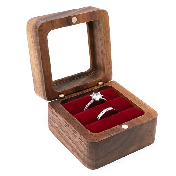 Compact Wood Rings Box Sturdy Rings Case for Engagement Portable Wood Ring Box for Wedding and Proposal Keepsakes