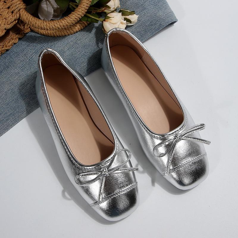 Women's Flats French Square Head Single Shoes Soft Ballet Flat Shoes Slip On Loafers Casual Leather Single Shoe Zapatos De Mujer