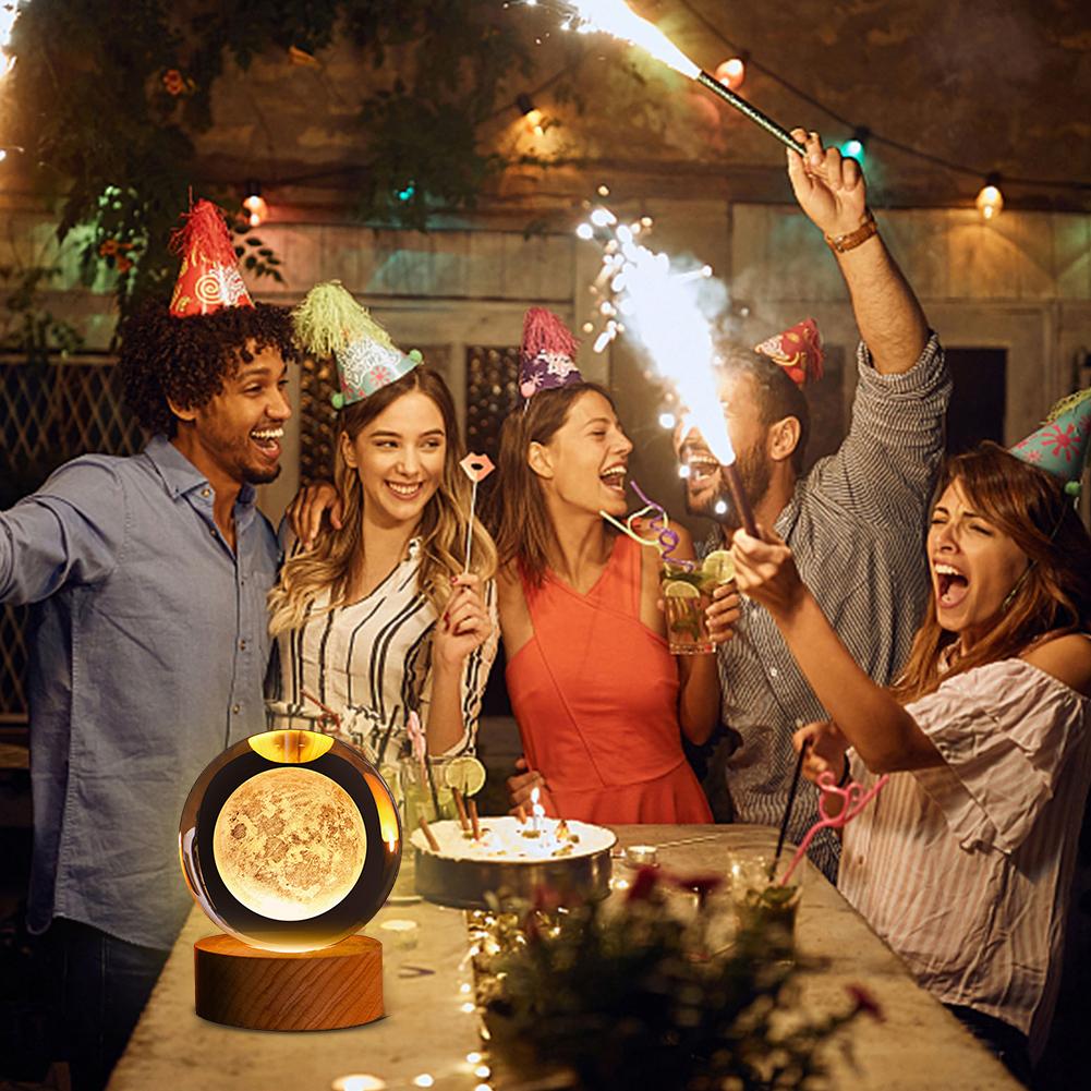 LED Crystal Table Lamp 3D Moon Galaxy Globe Night Light 16 Color Changing Wooden Base Ideal Birthday Gift for Teens Boys & Girls