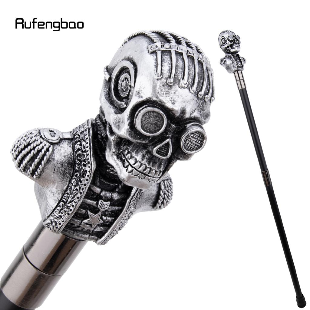 Silver Resin Skull Head Walking Cane Fashion Decorative Steel Stick Gentleman Elegant Cosplay Cane Knob Crosier 92cm