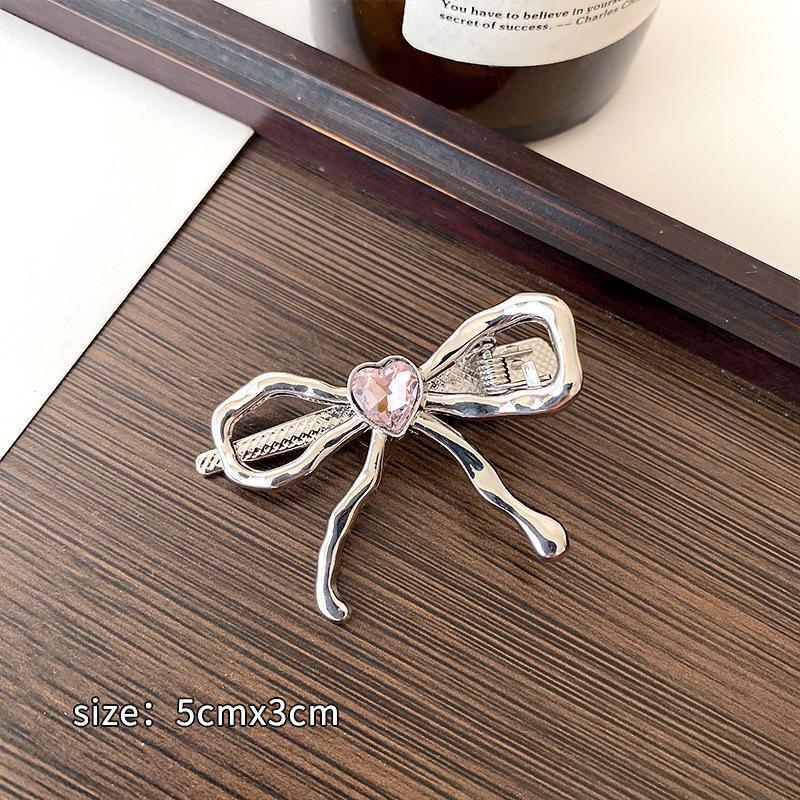 

Металлический бант в форме сердца с кристаллами, заколки для волос, женские элегантные заколки-утиные челки, женские заколки для волос, аксессуары для волос розовый