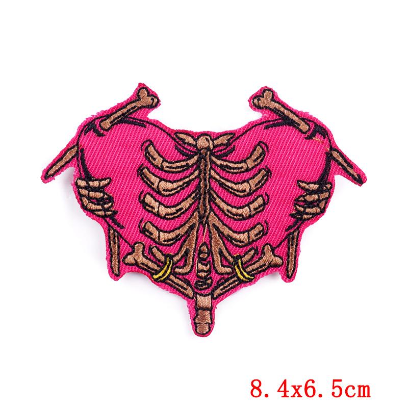 Red Punk Heart Embroidered Patches On Clothes Design Skull Patch Iron On Patches For Clothing Stickers DIY Sewing Fusible Badges