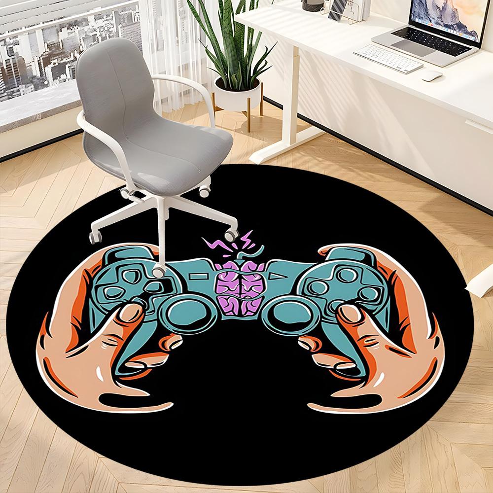 1PC Gamer Controller Office Round Area Rug, Mat Suitable For Office, Under Office Chairs Bedroom Living Room Home Decor, Room Deco