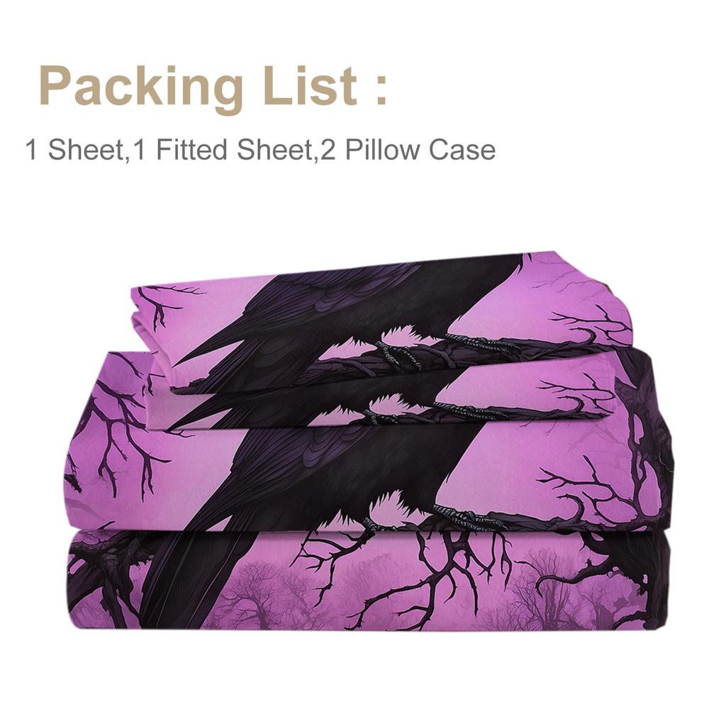 Four-Piece Set Of A Dry Tree And A Crow, A Mysterious Combination Of Black And Purple, Suitable For The Bedroom (Culture)