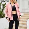 BITCED Frühlings-/Herbst Leichte Fliegerjacke Damen Lässiger Langarmmantel Locker sitzend Stehkragen Baseballjacke