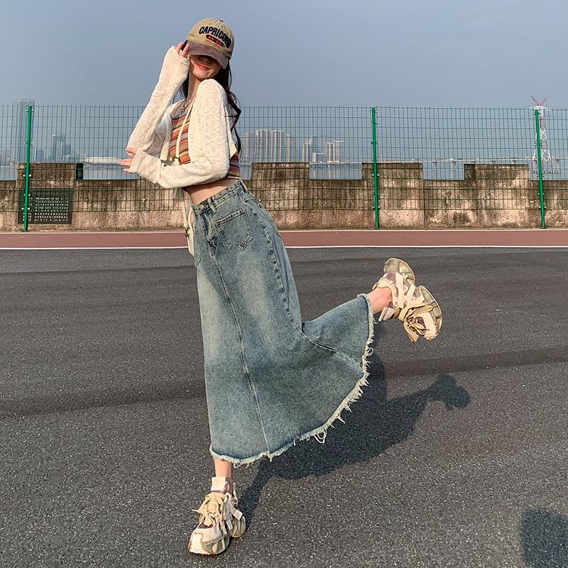 Spring and Summer Loose Slim Fish Tail Hip Skirt for Women Spring and Summer High Waist Denim Skirt for Women Spring and Summer