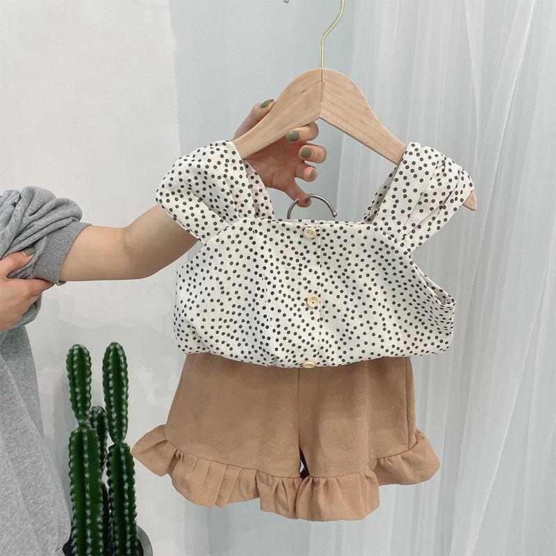 

Летний комплект из двух предметов для девочек - Топ без рукавов в горошек + Шорты Повседневная и милая одежда - Размер S-XXL XXL коричневый