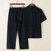 Men's Chinese-Style Summer Cotton-Linen Two-Piece: Retro Embroidered Short-Sleeve Top with Pants, Men's Tang Suit Set