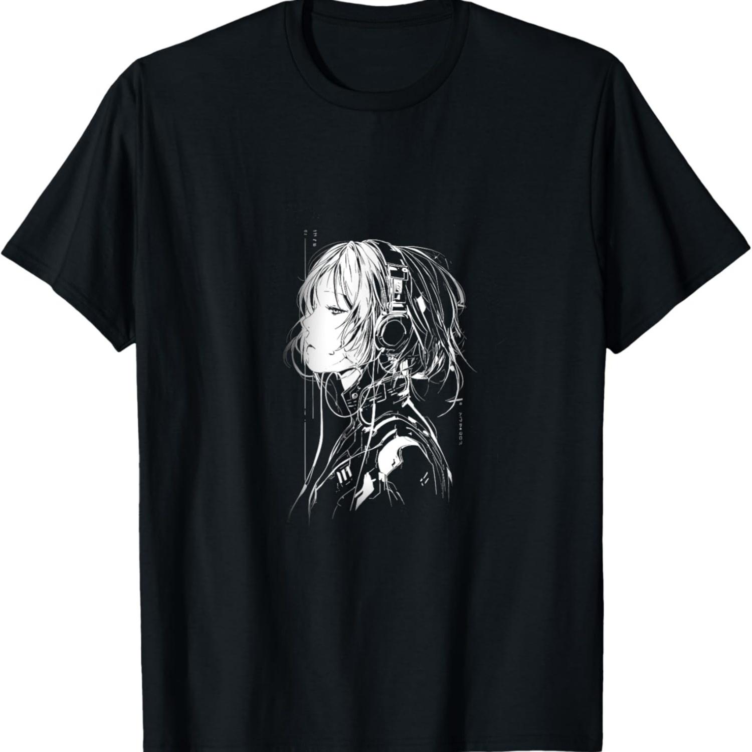 Cyberpunk Anime Girl VI (Black and White) T-Shirt S чёрный