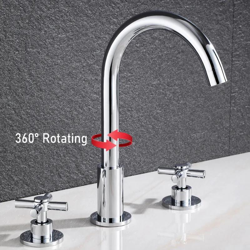 Black Basin Faucets Brass Polished Chrome Deck Mounted Bathroom Sink Faucets 3 Holes Double Handles Hot And Cold Water Tap Gold