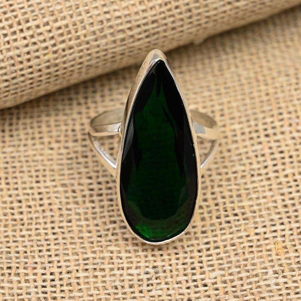 Chrome Diopside Gemstone Handmade 925 Sterling Silver Ring Jewelry For Christmas