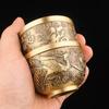 Vintage Retro Dragon Phoenix Cup Traditional Feng Shui Hundred Blessings Cup Desktop Ornament Gold Millet Cylinder Home Decor