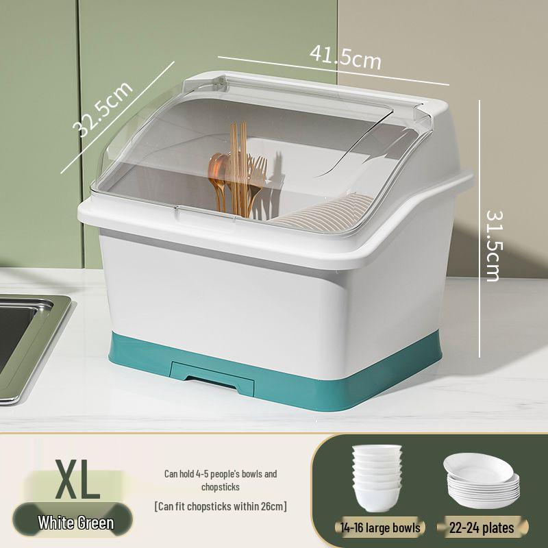 Bowl & Chopstick Storage Box with Lid - Kitchen & Dorm Use, Plastic with Drainage, Bowl & Plate Shelf Organizer, Cabinet Bowl Rack