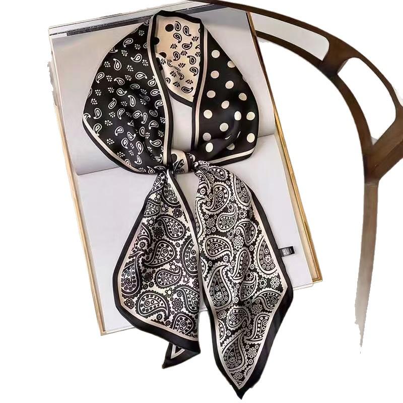 Yang Mi Stil Schwarz & Weiß Kaschu Seidenschal: Mehrfach verwendbares Haarband & Dickey für Damen-Berufsblusen