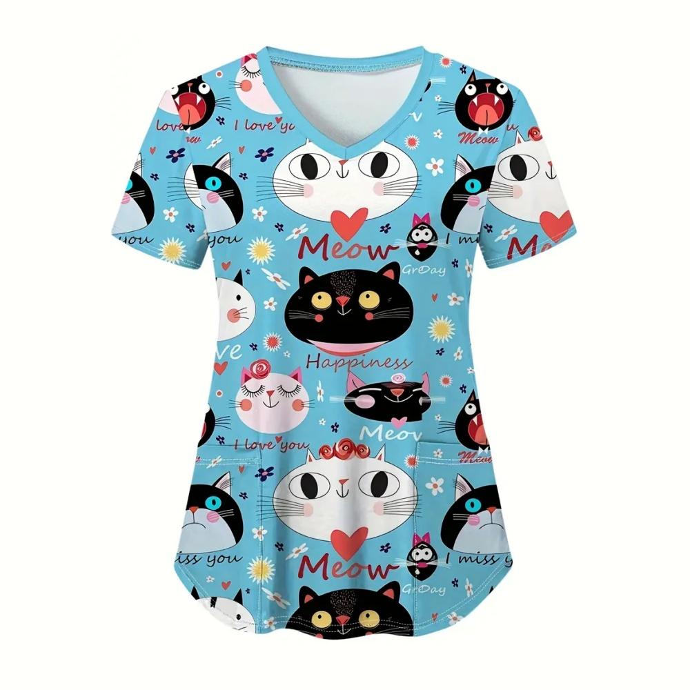 Hauts d'uniforme d'infirmière Animaux de dessin animé pour femmes Uniforme d'infirmière Mode femme Décolleté en V Poche Salopette Uniformes médicaux Uniforme Enfermera